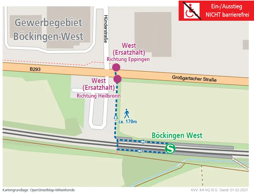 Ansicht des Fußwegeplans zur Haltestelle Böckingen West