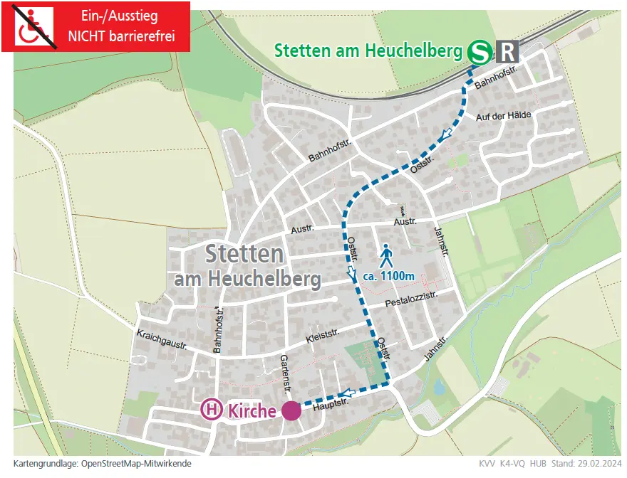 Ansicht des Fußwegeplans zur Haltestelle Stetten am Heuchelberg