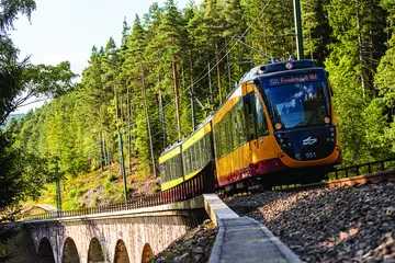 AVG-Stadtbahn fährt die Murgtalstrecke entlang.
