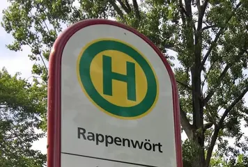 Ein Haltestellenschild an der Haltestelle Rappenwört