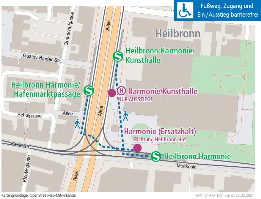 Ansicht des Fußwegeplans zur Haltestelle Heilbronn Harmonie