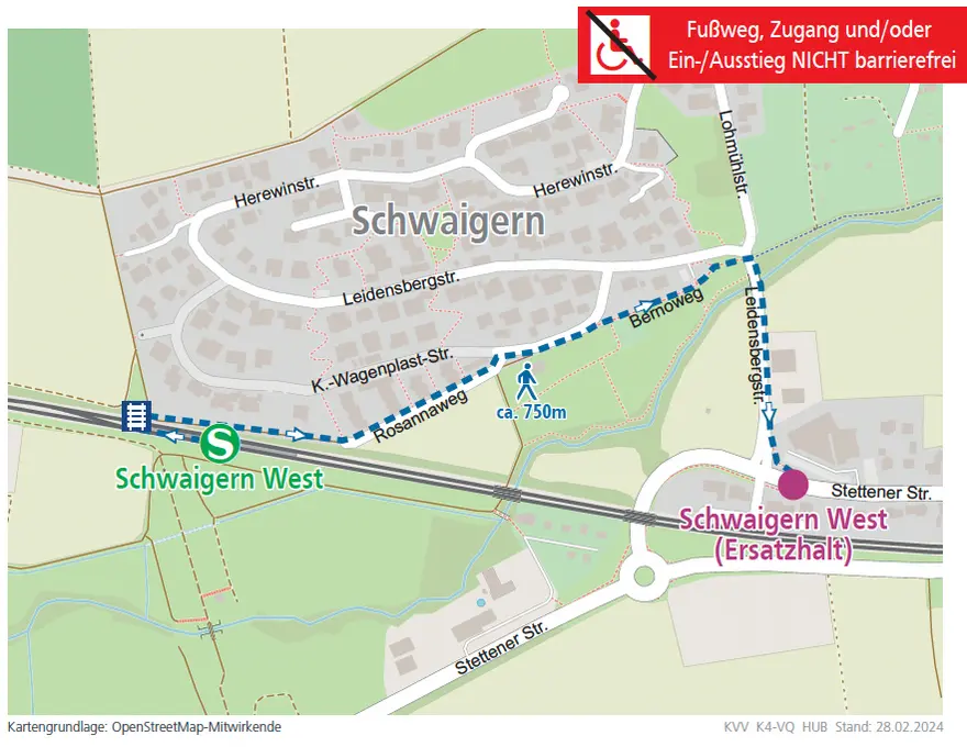 Ansicht des Fußwegeplans zur Haltestelle Schwaigern-West