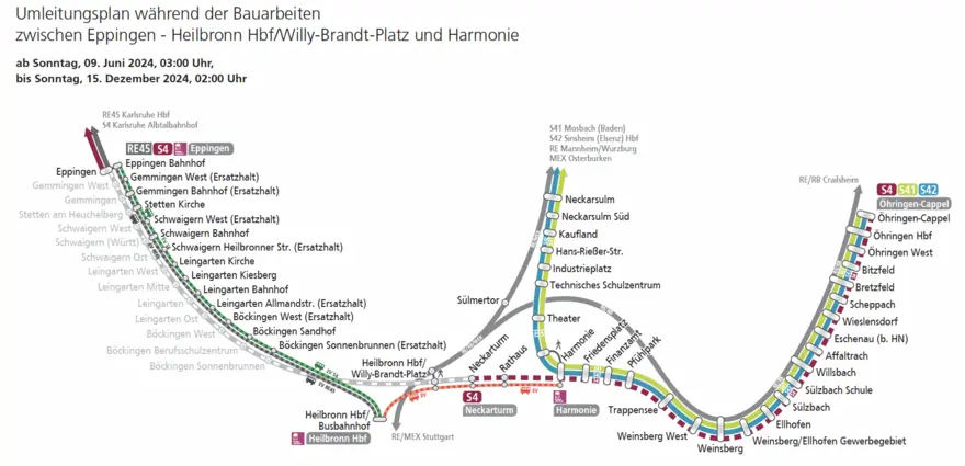 Umleitungsplan zur Baumaßnahme Eppingen-Heilbronn.
