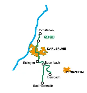 Ausschnitt des Liniennetzplans der Stadtbahnlinien S1/S11.