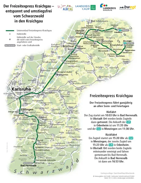 Die geografische Übersichtskarte visualisiert das Bediengebiet des Freizeitexpress Kraichgauer Hügelentdecker.