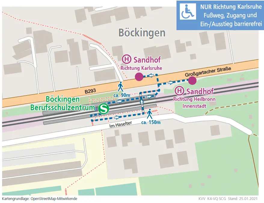 Ansicht des Fußwegeplans zur Haltestelle Böckingen Berufschulzentrum