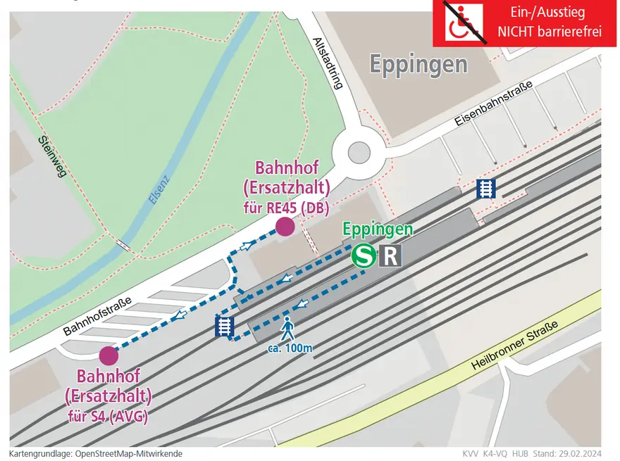 Ansicht des Fußwegeplans zur Haltestelle Eppingen